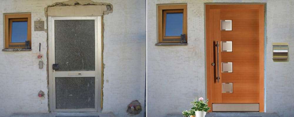 Haustüren-Fotomontage Rubner Holzhaustür gegen alte Aluhaustür